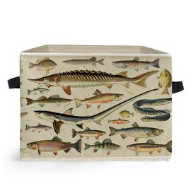 Ghoaoivo Vintage Fish Coastal Beach Storage Box Bins, Fish Lover Gifts Collapsible Storage Basket Organizer for Bedroom Laundry Room Home Cabin Clothes Books, Decor for Room