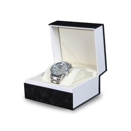 WisePoint PU Leather Watch Box, Square Flip Cover Watch Case with Detachable Pillow, Single Portable Mens Jewelery Box for Storage, Display and Travel (Black)