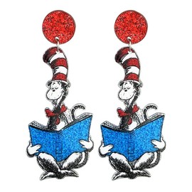 Unique Wooden Acrylic Drop Dangle Earrings Cute Cat Dog Elephant Frog Asymmetric Funny Earrings Lightweight Charm Jewelry Back to School Gift for Student-acrylic book