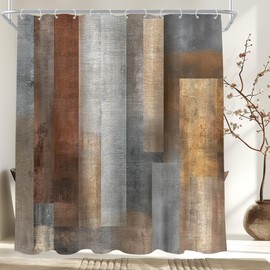 Cinbloo Brown Abstract Grey 72Wx72H Shower Curtain Rustic Vintage Country Farmhouse Painting Simple Blocks Modern Minimalist Bathroom Curtain Set Aesthetic Bath Bathroom Accessories Decor