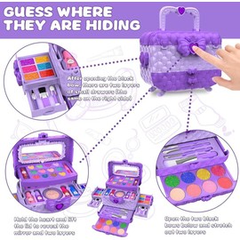 Christmas Kids Makeup Kit for Girls 44 Pcs Washable Makeup Kit, Real for Little Girls, Pretend Play Makeup Set Toys for new year birthday gift