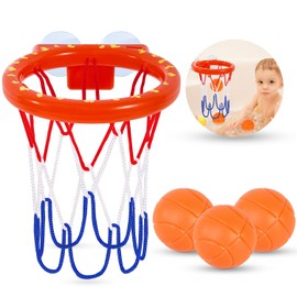 Auvitaya Bath Toys, Bathtub Basketball Hoop for Kids Toddlers, Bath Shower Toys for Kids, Strong Suction Cup Basketball Hoop & 3 Soft No-Hole Balls Set for Toddlers, Boys and Girls