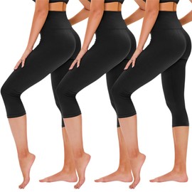 TNNZEET 3 Pack Capri Leggings for Women - Tummy Control Black Leggings High Waisted Yoga Pants Workout Cycling Leggings