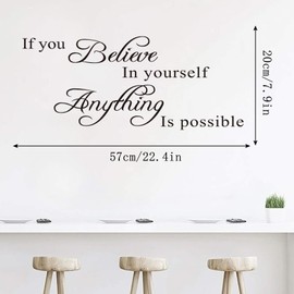 Inspirational Quote Wall Decals If You Believe in Yourself Anything is Possible, Removable Positive Saying Wall Lettering Vinyl Stickers Motivational Wall Art Home Decor