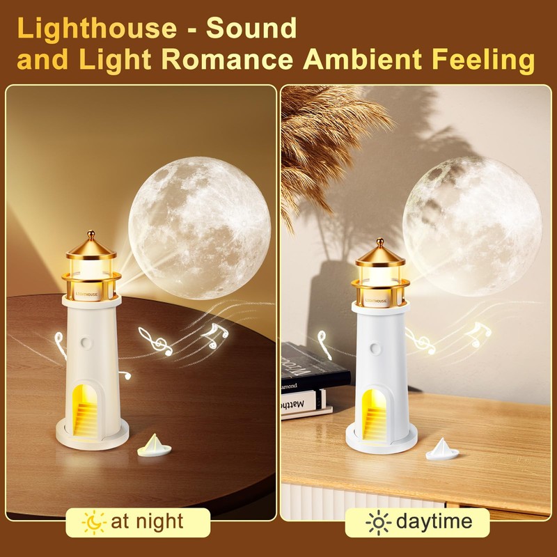 Light House with LED Light Moon Projection Lighthouse Decoration, Lighthouse