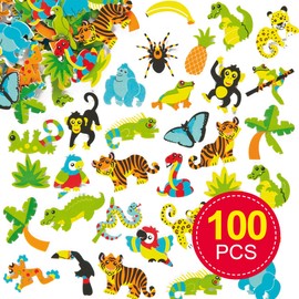 Baker Ross ET1342 Animal Rainforest Puffy Scrapbook Stickers in Fun Foam Shapes (Pack of 120), Leaf, Assorted, One Size