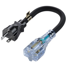 1FT Nema 6-20P to 6-15R / 6-20R Extension Cord, 20 Amp 250 Volt 12AWG Nema 6-20 Heavy Duty Extension Cable, Nema 6-20R T-Blade Cord with Red Indicator Light for Air Conditioner, Black