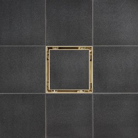 SereneDrains 304 Stainless Steel Tile in Square Brushed Gold Shower Drain Kit Hair Catcher Strainer Grate Brass Cover Bathroom Floor Insert (Matte Gold, 5 Inch)