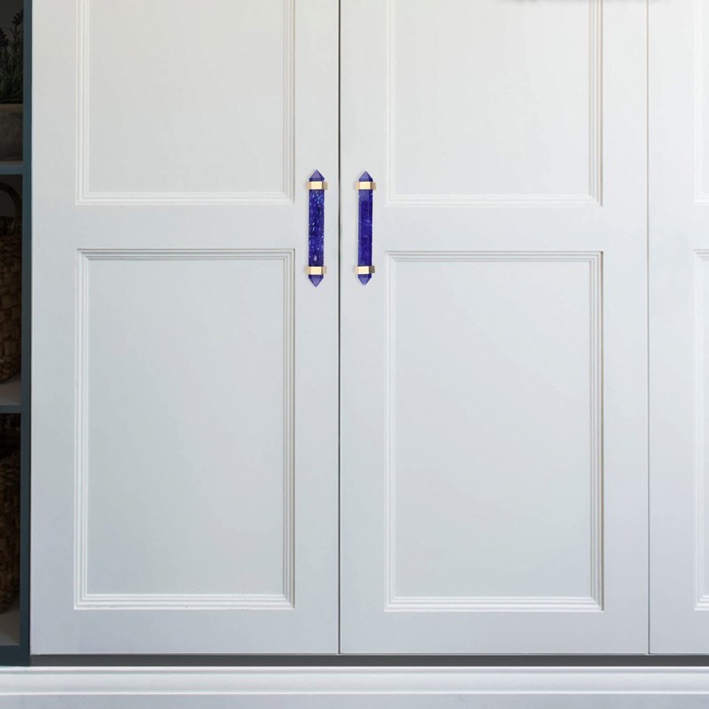 mookaitedecor Pack of 2 Brushed Brass with Blue Melting Quartz