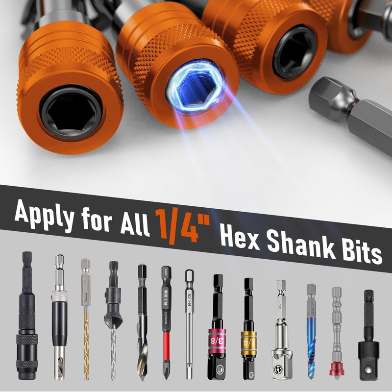 Enhanced Non-Slip Bit Holder Key Chain 6pc, 1/4 Inch Hex