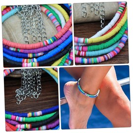 SHOWERORO Rainbow Anklet 1pc Foot Jewelry Natural Polymer Clay Anklet for Women Girls Beach Wear