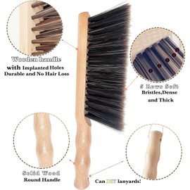 4Pcs Beech Wood Hand Brush&Natural Solid Wooden Round Handle Brushes,5 Rows of Soft Bristles 11.8" Hand Broom for Cleaning Dusting Stair,Garden,Bed,Sofa,Furniture,Brick,Floor