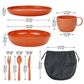 Homquen 6-Piece Camping Mess Kit with Bowl, Plate, Cup, Spoon, Fork, Knife and Carry Bag, Camping Accessories Essentials Gear Light Weight and Small Space Easy to Carry or Put in Backpack