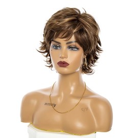 CGVG Women's Short Wig Layered Brown Short Hair Wig Fluffy Spiky Wig Natural Synthetic Hair Short Haircut Daily Use Party Fancy Dress (Brown)