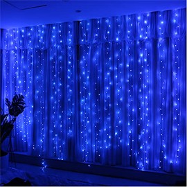 HXWEIYE HXWEIYE 300LED Blau Lichtervorhang, 3mx3m Lichterkettenvorhang USB 8 Modi LED Lichterkette mit 12 Haken Fernbedienung Timer verstellbare Helligkeit fr Weihnachten Party Innen und au?en Deko