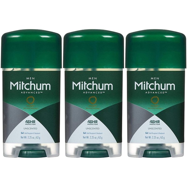 Mitchum Clear Gel Anti-Perspirant & Deodorant, Unscented for Men, 2.25 Oz (3 Pack)