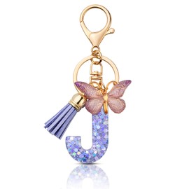 MORSUNBELA Initial Keyring Woman Keychain Letter Key Chains J Key Chain Butterfly