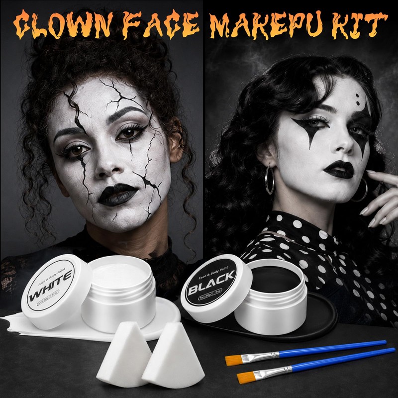 Black and White Face Paint for Halloween Vampire Zombie Makeup