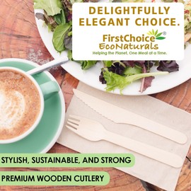 300-Piece Compostable Wooden Cutlery Set – 100 Forks, 100 Spoons, 100 Knives – Disposable Utensils in Paper Box Tray – Eco-Friendly for Restaurants, Schools, Offices, Parties, Catering