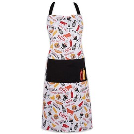 DII 100% Cotton, Summer BBQ Kitchen Bib Apron with Pocket, Adjustable Neck & Extra-Long Waist Ties, Durable, Comfortable, Perfect for Cooking, Baking, BBQ