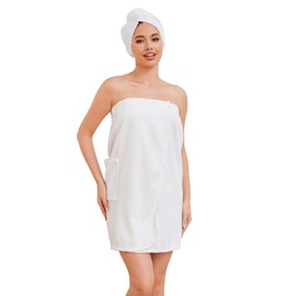 Vislivin Wrap Towel Robe for Women Shower Wraps Robe with Hair Towel Adjustable Closure Bathrobe White XL