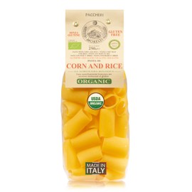 Morelli Organic Gluten-Free Pasta, Paccheri - Italian Gourmet, Organic, Large Circle Tube, Made from Corn and Rice, Imported Pasta from Italy - 8.8 oz - Pack of 1