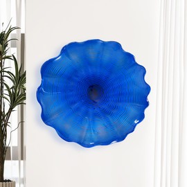 Hand Blown Glass Wall Plates Decor, Dia 12 Inch Murano Blown Glass Wall Art Plates, Modern Unique Glass Wall Art with Transparent and Easy to Clean for Living Room, Bedroom, Staircase, Hallway (Red-2)