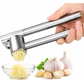 Triturador de Ajo METZAL Acero Inoxidable Grado Alimenticio Sin BPA - Prensa de Ajos con Dedal Desmontable, Funciona Sin Pelar, Apta Lavavajillas, Picador y Exprimidor de Ajos Manual