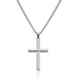 AFSTALR Cross Necklace Men Women Gold/Silver/Black Cross Chain Stainless Steel Chain with Highly Polished Cross Pendant Christianity Cross Jewellery Gifts for Men Length 18/20/22/24 Inches, Stainless