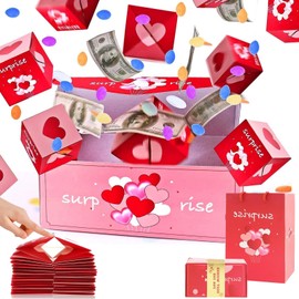 YTPAFK Money Gift Box, Explosion Gift Box, Surprise Gift Box, Explosion Box, Pop Up Money Gift Box, For Xmas, Birthday, Valentine's Day, Anniversary (Red Pink)
