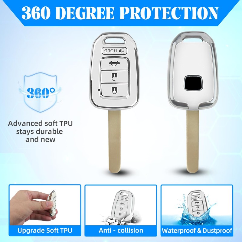 QBUC for Honda Key Fob Cover with Key Chain, for