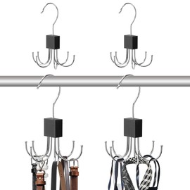 FIDWALL 2PCS Wooden Matte Black Hexagon Belt Hanger - 360° Rotating 6 Hooks,Space Saving Organizer for Belts, Ties, Hats, Durable Wardrobe Storage with Anti-Slip Design(2 Pcs Matte Black)