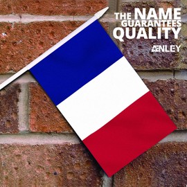 France Stick Flag, ANLEY French 5x8 inch (12 X 20cm) HandHeld Mini Flag With 12" (30cm) White Solid Pole - Vivid Color and Fade Resistant - 5 x 8 inch Hand Held Stick Flags With Spear Top (1 Dozen)