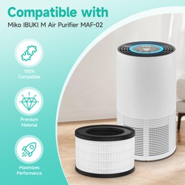 Harebery 2 Pack Maf-02 H13 Air Filter Replacement, Compatible with Miko IBUKI M Purifier MAF-02, 3-Stage Filtration with Pre-filter, HEPA, and Activated Carbon