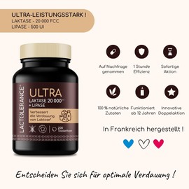LACTOLERANCE ULTRA – Doppelte Wirkung mit Laktase (20.000 FCC) & Lipase (500 UI) – Optimale Verdauung von Laktose & Fetten – 200 Tabletten in der Vorratsflasche
