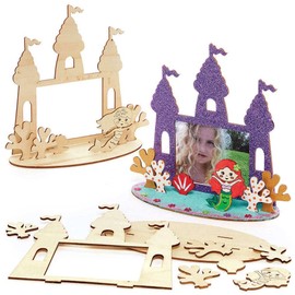 Baker Ross FC838 Mermaid Wooden Photo Frame Scene Kits - Pack of 4, Craft Kits for Kids, Kids Picture Frame Kit