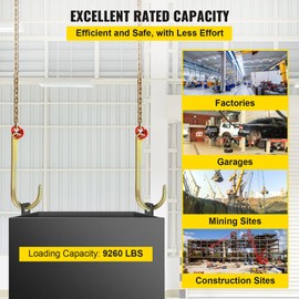 VEVOR J Hook Chain, 2PCS 5/16" x 6' G80 15" Long Shank J Hook Tow Chain with RTJ Cluster Hook & Grab Hook, 5400 lbs Working Load, Heavy Duty Transport Truck Chain for Wrecker Recovery Trailer Towing