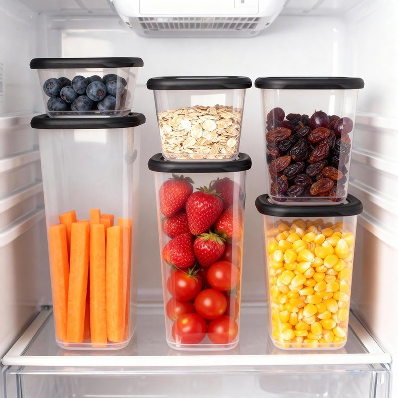 ionEgg Plastic Food Storage Containers with Lids Includes Labels, Stackable