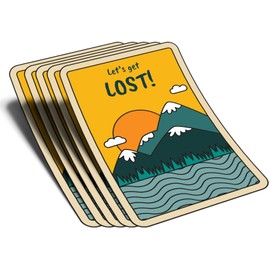 (5Pcs) Let's Get Lost Sticker Nature Adventure Decal Waterproof Vinyl Stickers Adult for Laptop Kindle Car Tumbler Water Bottle Mug Phone Notebook Helmet - Size 3”x2.1”