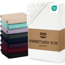 Utopia Bedding Fitted Sheet, Brushed Microfibre, up to 30 cm, OEKO-TEX Standard 100, 160 x 200 cm, White