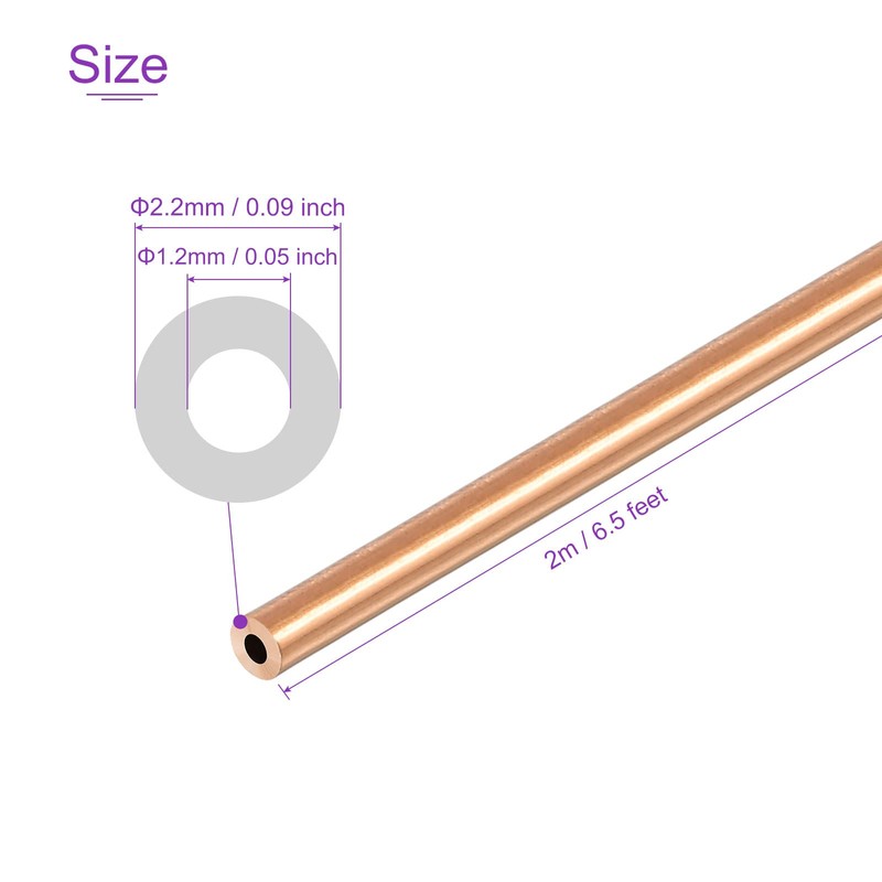 DMiotech 1.2mm x 2.2mm Long 2.0 M Refrigerator Copper Pipe