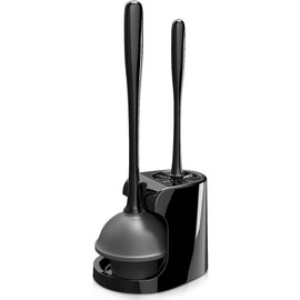 Bathroom cleaning toilet plunger and bowl brush combination, black, 1 set - Color: black
