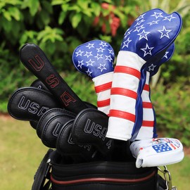 Golf Head Cover Driver Cover Fairway Wood Cover Utility Cover Golf Club Head Cover PU Leather Golf Wood Cover Golf Club Set Head Cover with Number Tag & Elastic Band Fits DR,FW,UT Star Series (Driver