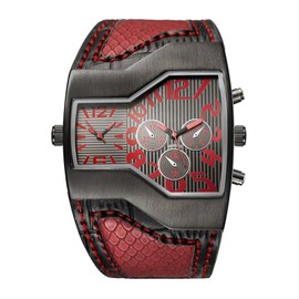 Quartz Watches Men's Watches Dual Time Zone Fashion Large Dial Strap Quartz Movement Timepieces Red