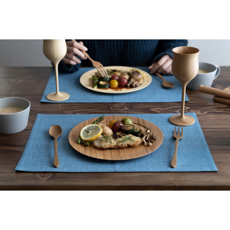 RIVERET RV-406BSF Dinner Plate, Large Cutlery Set, Bamboo Dishwasher-Safe, Brown