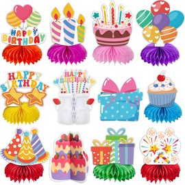 kockuu Kids Birthday centerpieces for tables - 12pcs Colorful Happy Birthday Table Decorations Paper Honeycomb Kids Party Decor Supplies