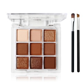 9 Colors Eyeshadow Palette with 2 Makeup Brushes, Matte & Shimmer Smokey Eyeshadow, Waterproof Long-Lasting High Pigment Eye Makeup, Easy Blend, Travel-Friendly for Day & Night Look (1PC)