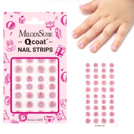 MelodySusie Qcoat Fully Cured Gel Nail Strips for Kids (Pink Starry Sky) - UV Free Nail Polish Strips, Long Lasting Gel Nail Stickers, Includes 40 Nail Wraps, 2 Prep Pads, and Nail File