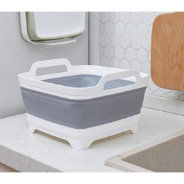 Collapsible Dish Pans for Washing Dishes 9L Portable Wash Dish Basin Foldable Laundry Tub with Drain Plug for Kitchen Sink Camping RV Accessories (blue)