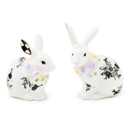 MACKENZIE-CHILDS Bunny Salt and Pepper Shaker Set, Ceramic Salt and Pepper Holders, Butterfly Toile